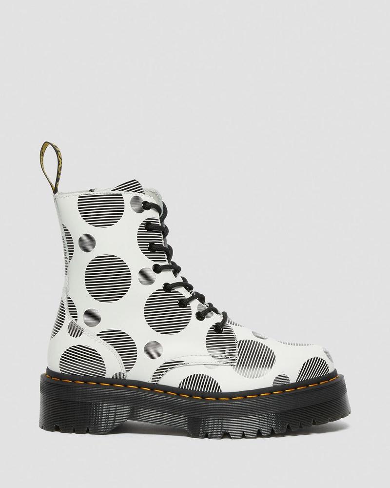 Dr Martens Jadon Polka Dot Smooth Læder Platform Støvler Dame Hvide | DK 244EBC